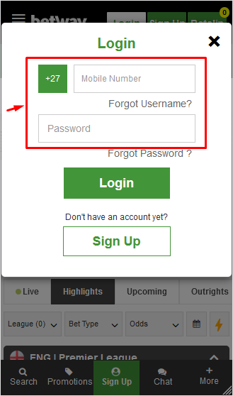 Betway Mobile App Login Image