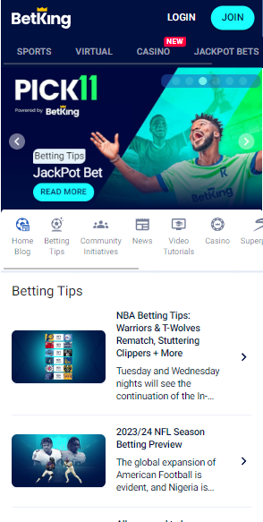 Betking Nigeria Mobile Version Page Image 