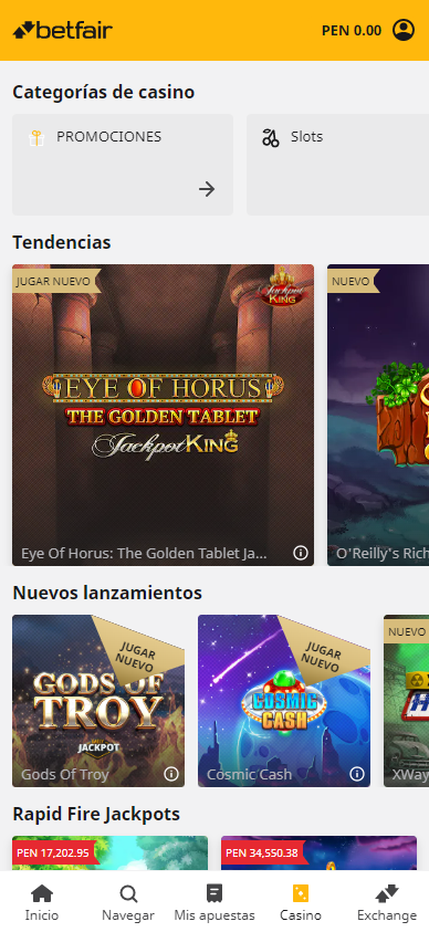 Imágenes de la versión app de Betfair para iOS