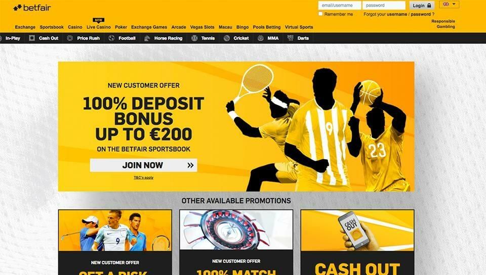 homepage of betfair desktop application.