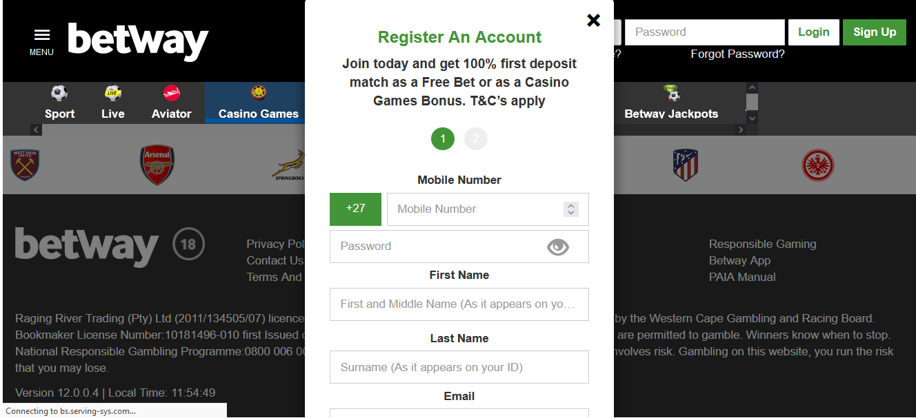 Image Of Betway Aviator Register Process