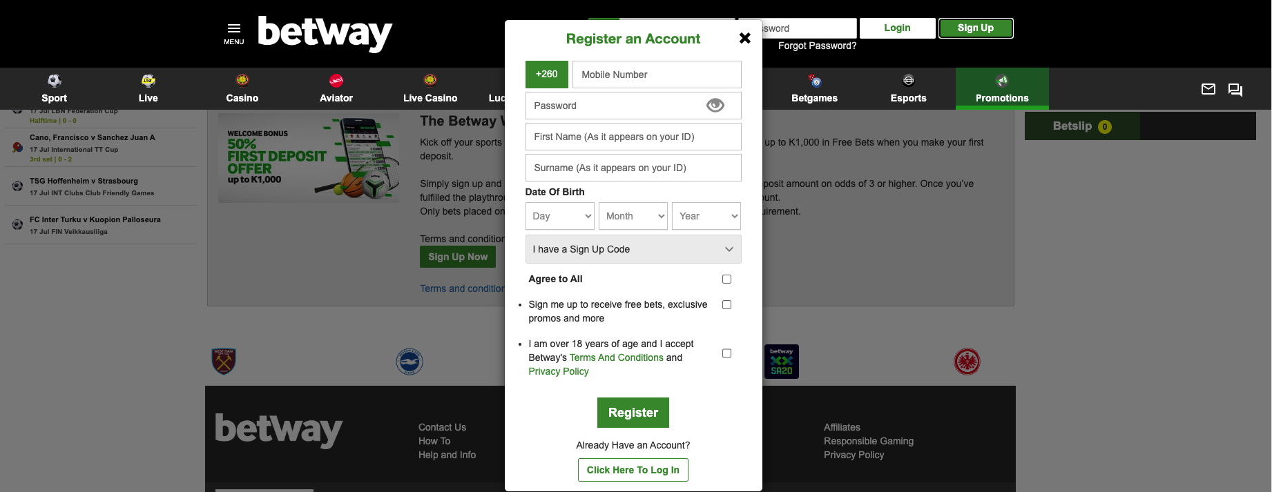 Betway Zambia Registration