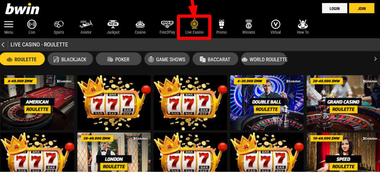 Bwin Zambia Live Casino Games