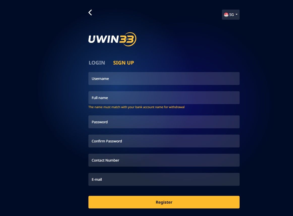 Uwin33 Sign-Up process image