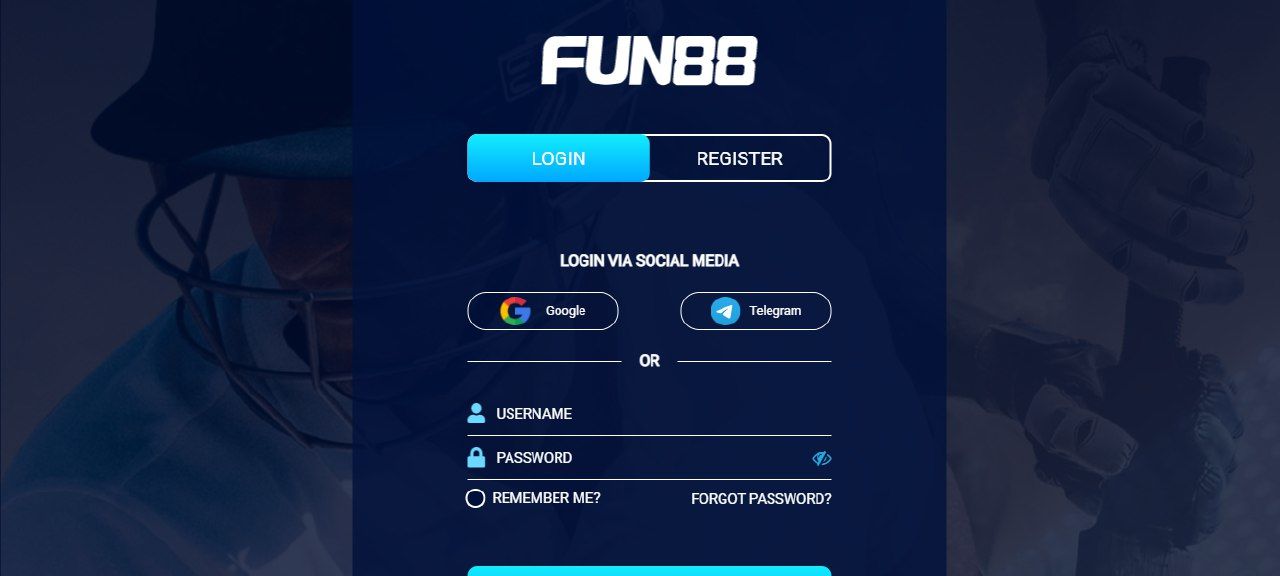 An image of the Fun88 sportsbook login page