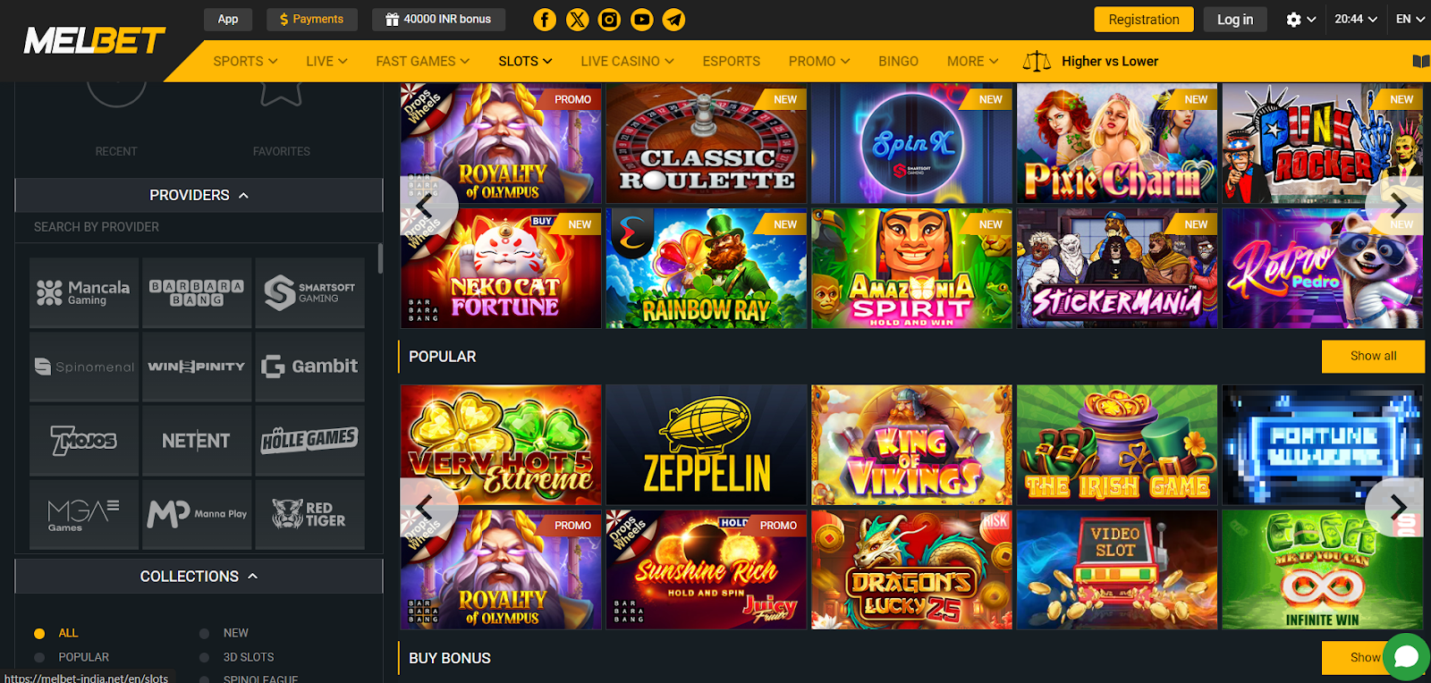 Slot games on Melbet