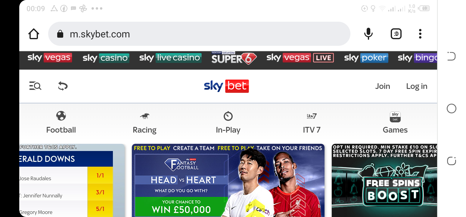 Official SkyBet LOGIN banner