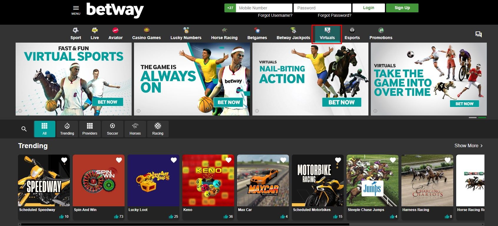 Image Betway South Africa Virtual Sports