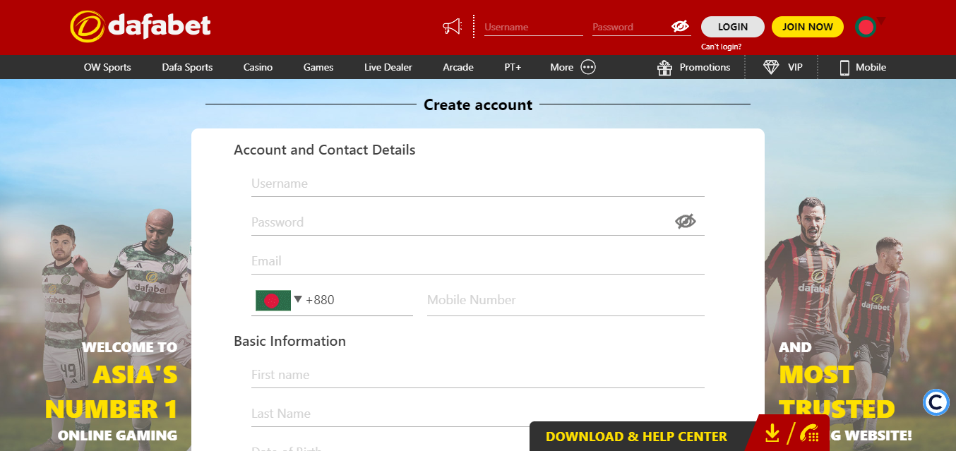 Image of Dafabet Bangladesh Sign up form