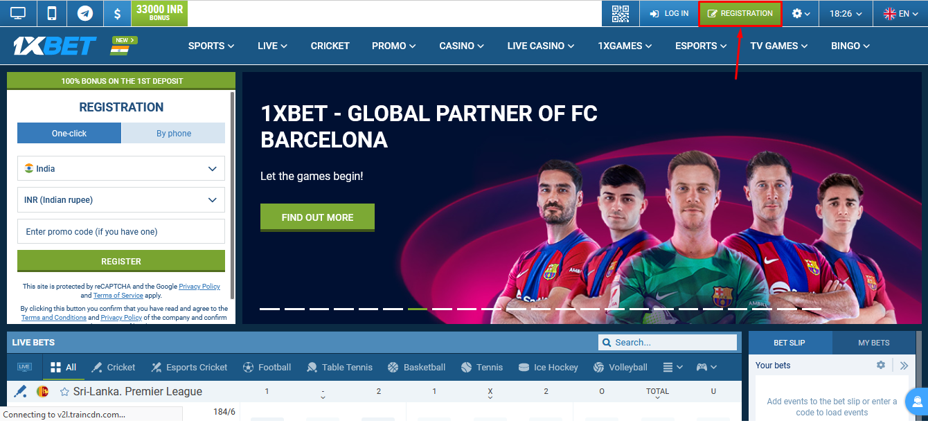 The 1xBet India Registration banner