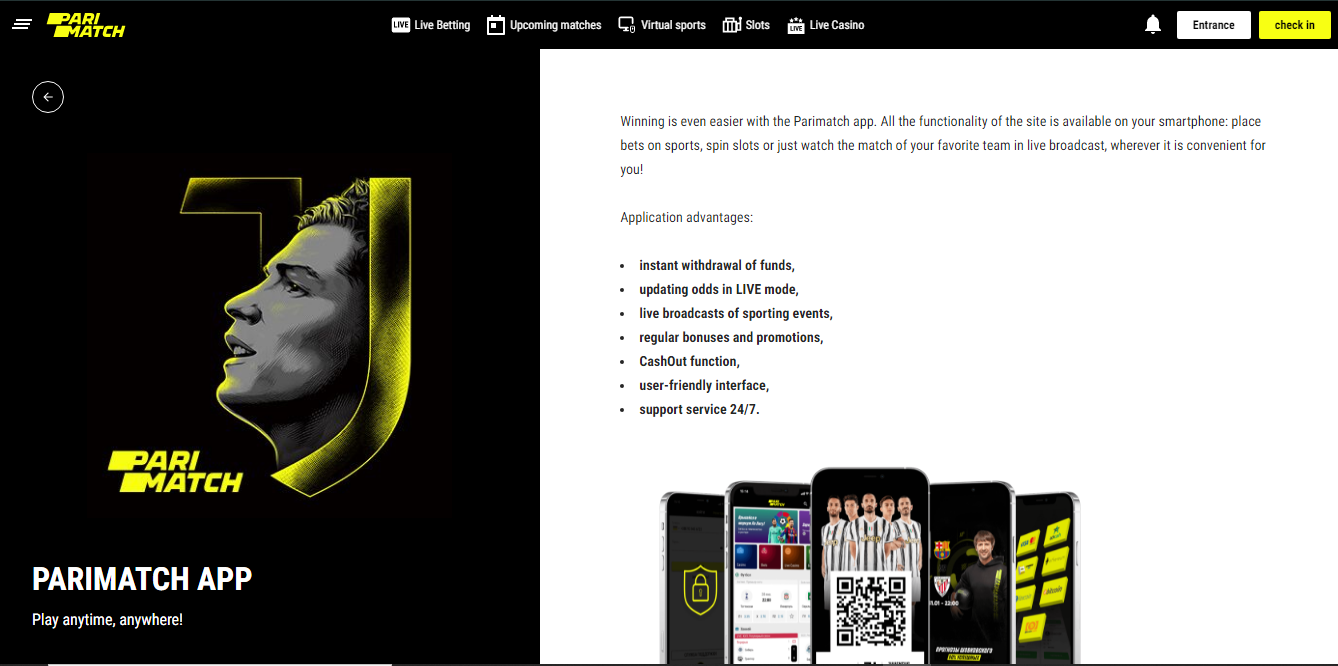 Image of Parimatch mobile app advantage