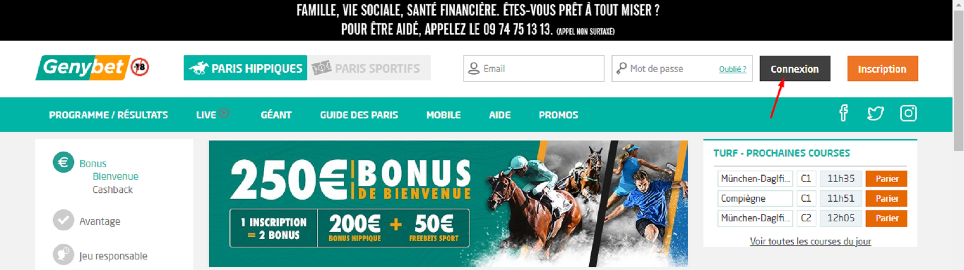 Connexion sur Genybet