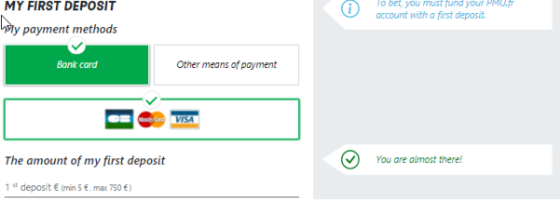 PMU first deposit