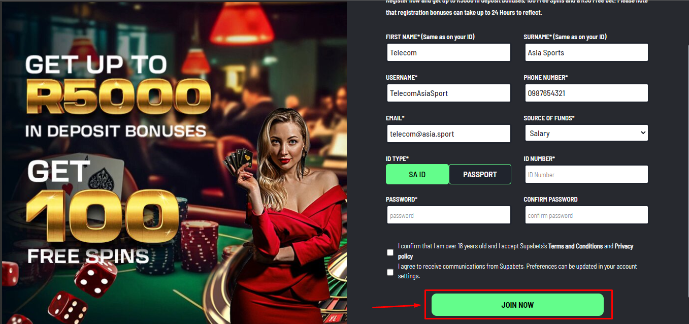 Supabets Finish Sign up Page