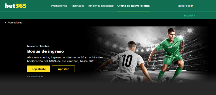 Se muestra uno de los principales bonos de Bet365