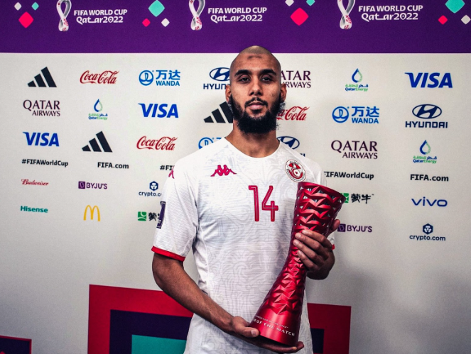 Aïssa Laïdouni with man of the match award against Denmark