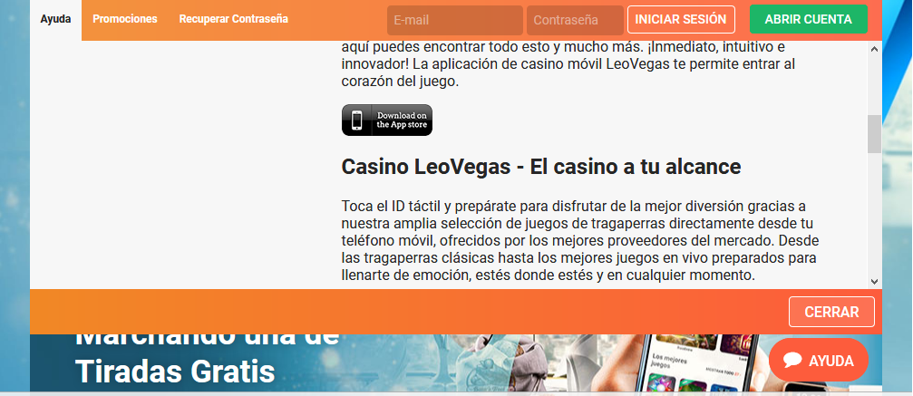 Página para descargar app móvil de LeoVegas para iOS