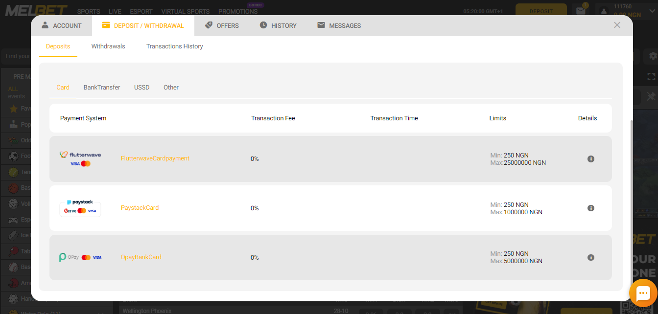An image of Melbet Nigeria deposit pop up