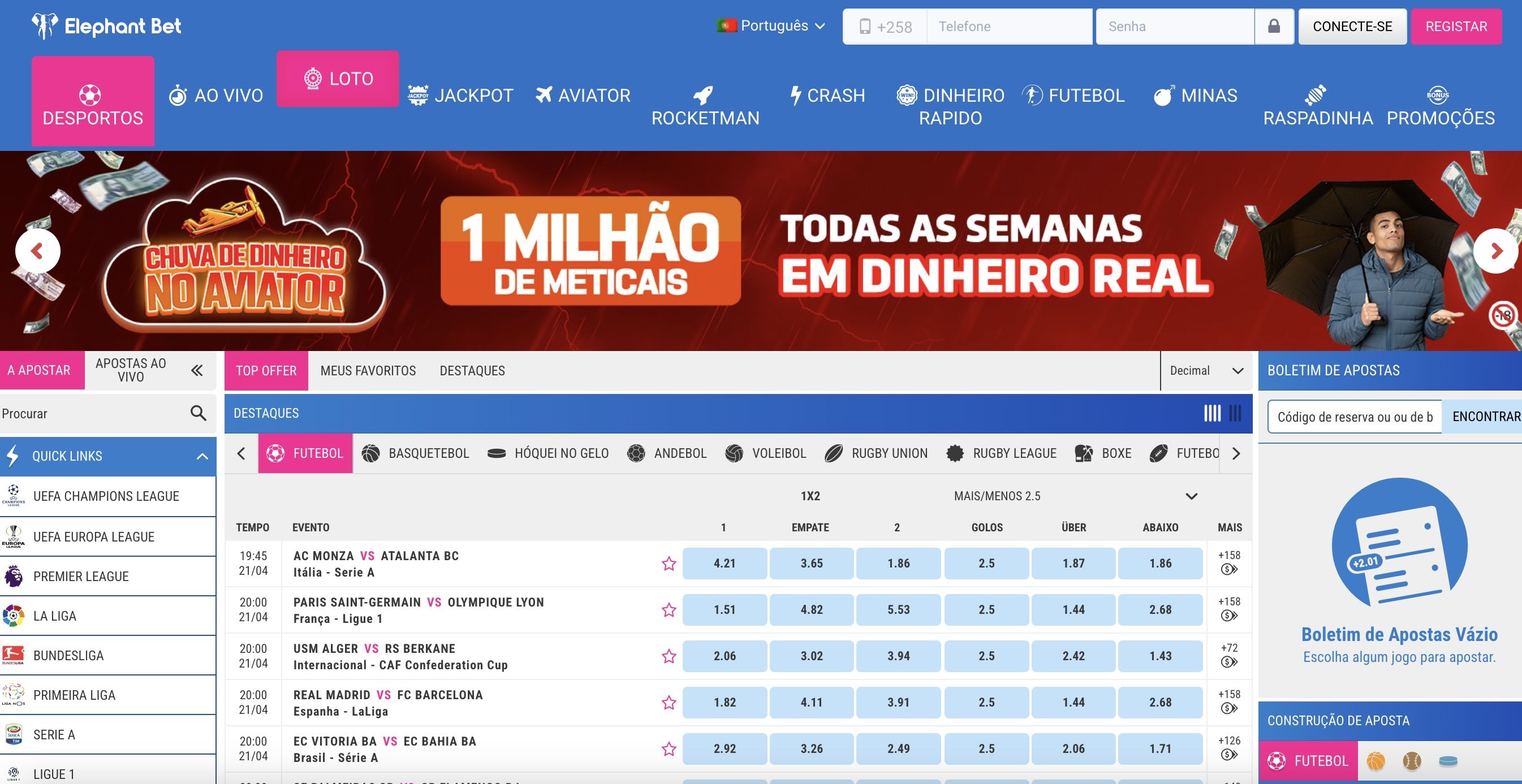 Versão Web da Elephant Bet