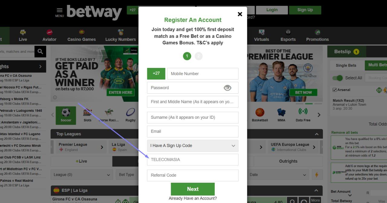 Sign Up with Betway South Africa