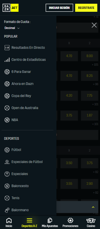 Casa de apuesta versión móvil DAZN Bet España 