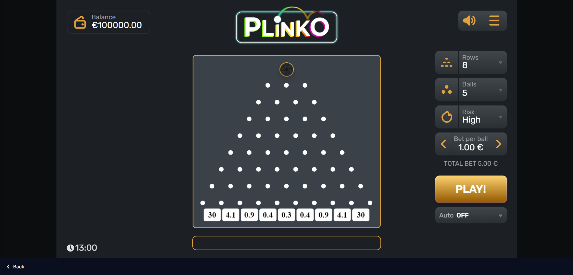 Plinko Game at 1Win