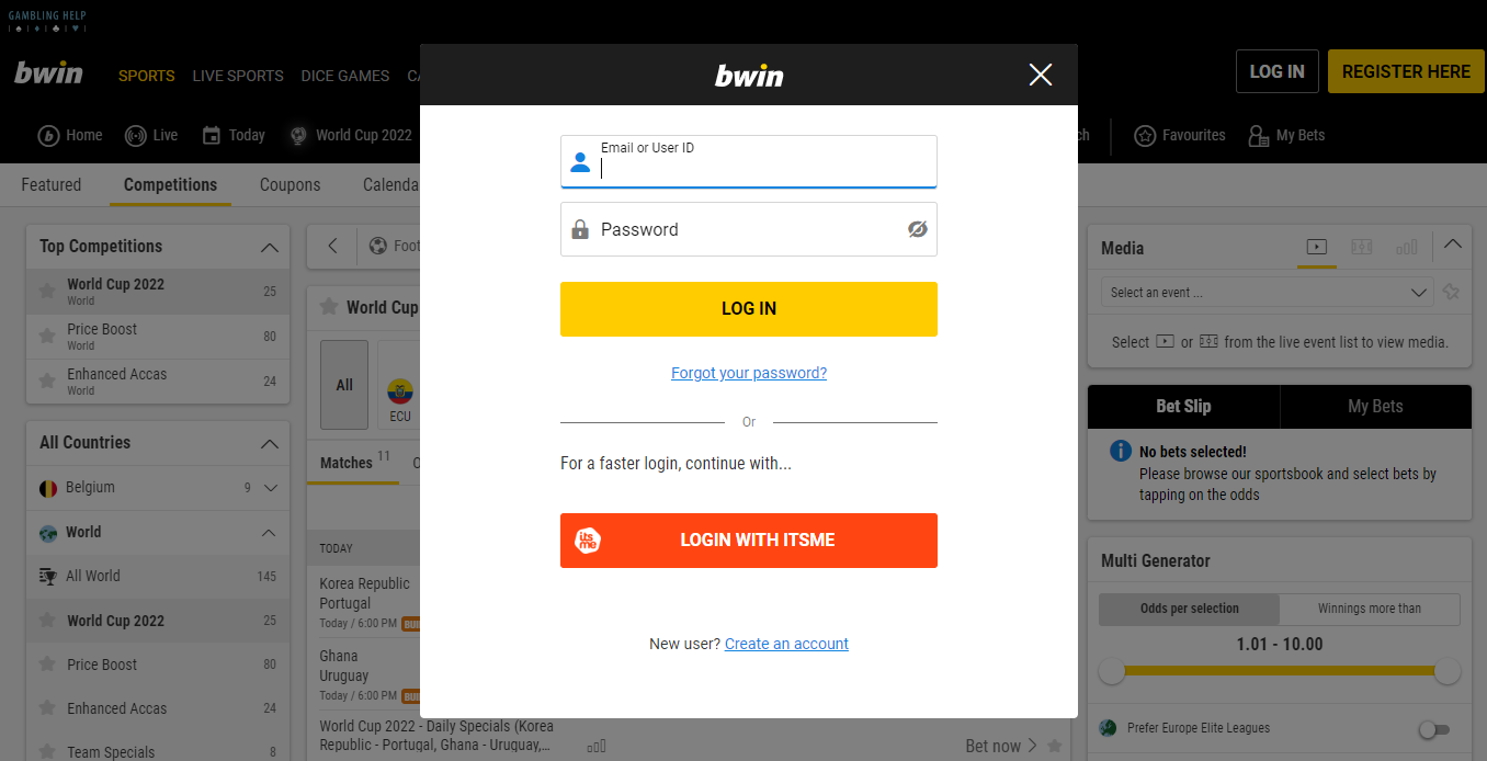 Enter Bwin Login My account Details