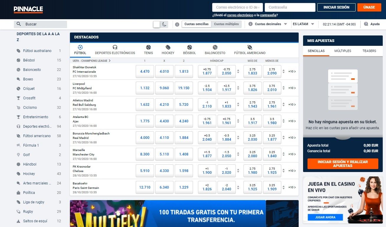 Apuestas deportivas de Pinnacle