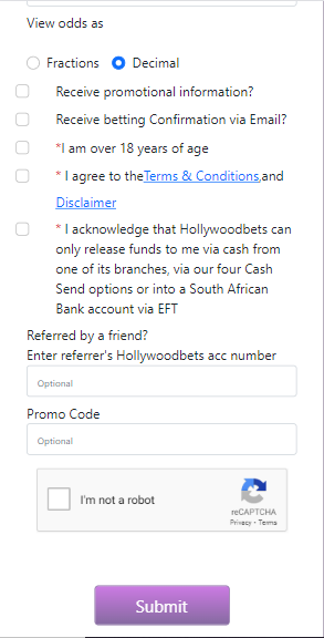 Hollywoodbets South Africa Sign-up Process image