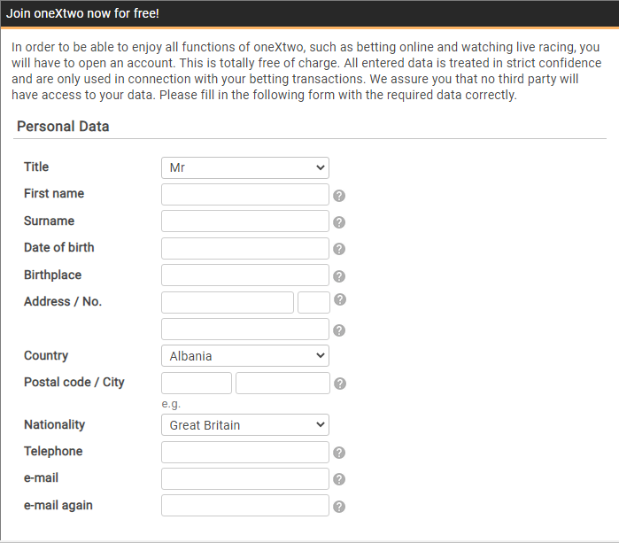 An image of the OnexTwo sportsbook sign-up form