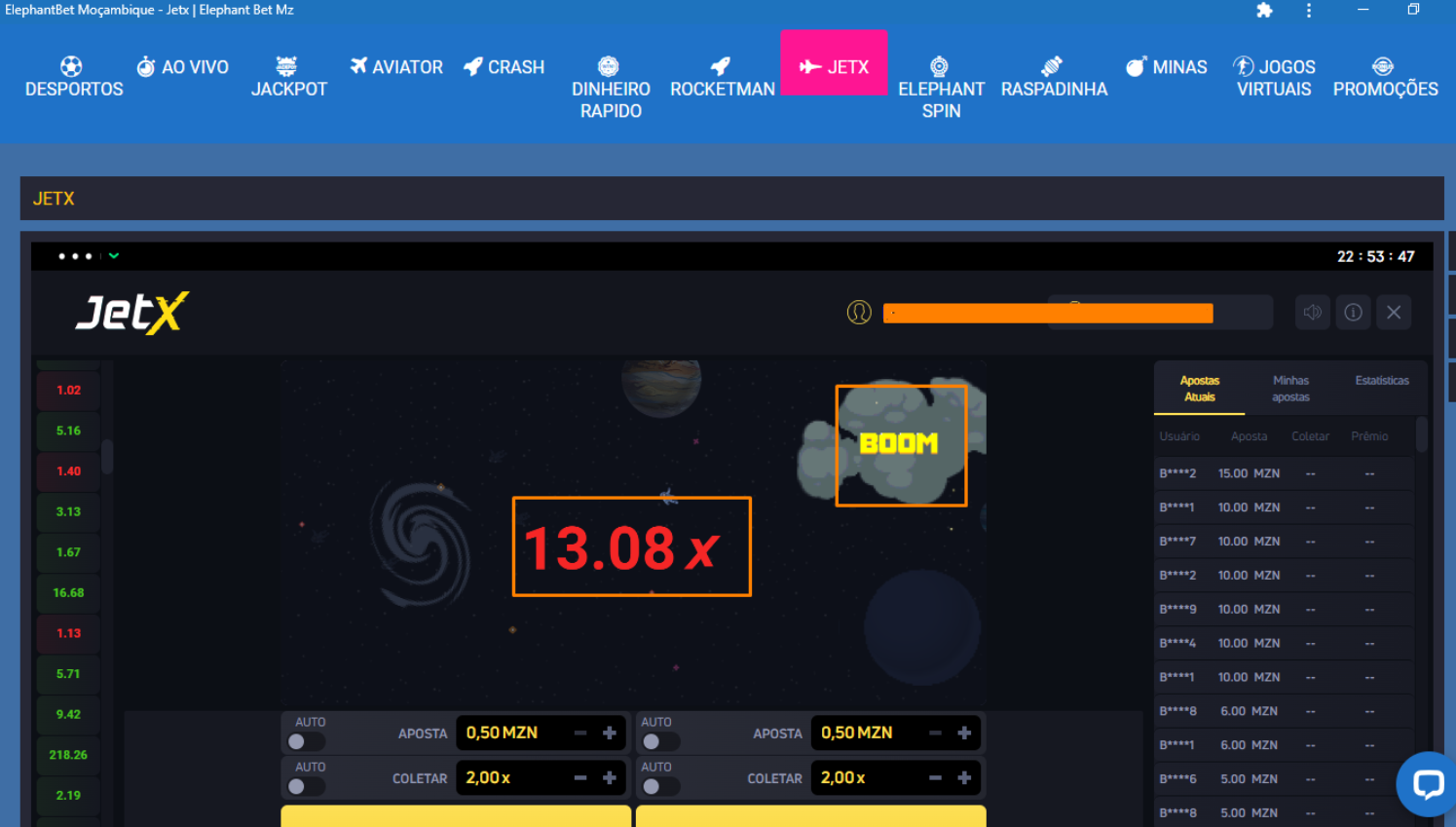 JetX na Elephant Bet para Windows