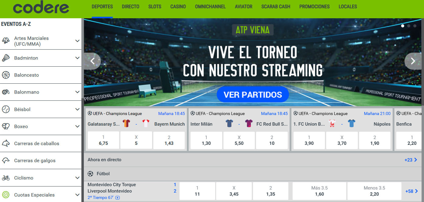 sección de deportes de la casa de apuestas codere