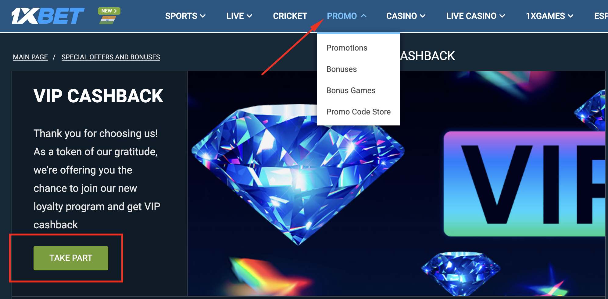 Confirm Participation in the 1xBet VIP Cashback Bonus