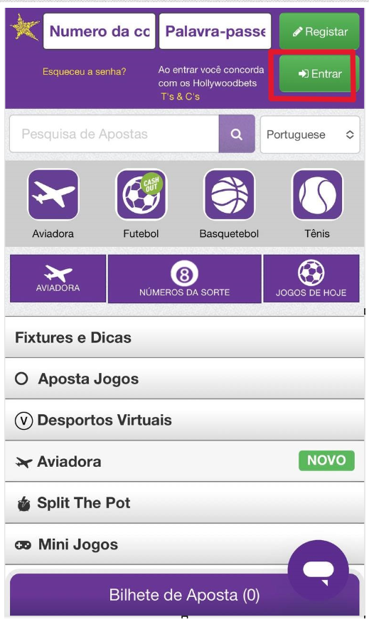 Segundo passo para fazer login na Hollywoodbets Moçambique