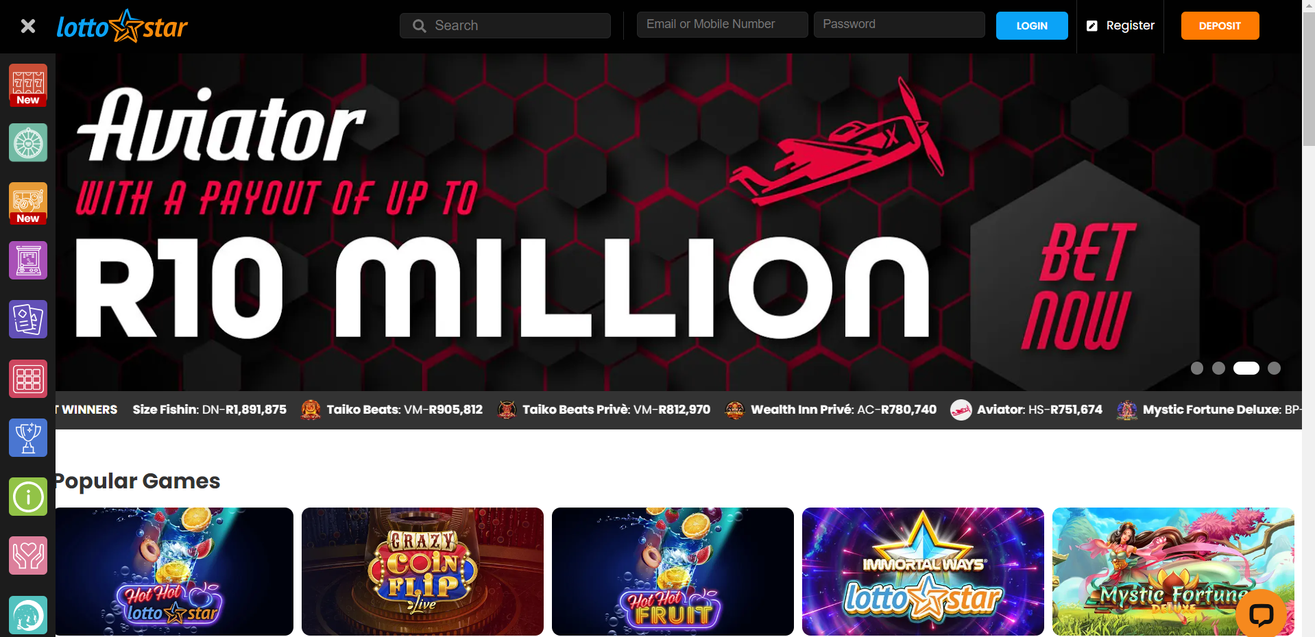 An image of Lottostars Casino homepage