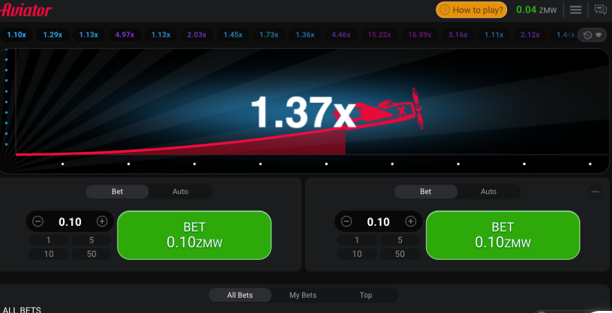 ImagE showing the Aviator game on Betway Zambia.