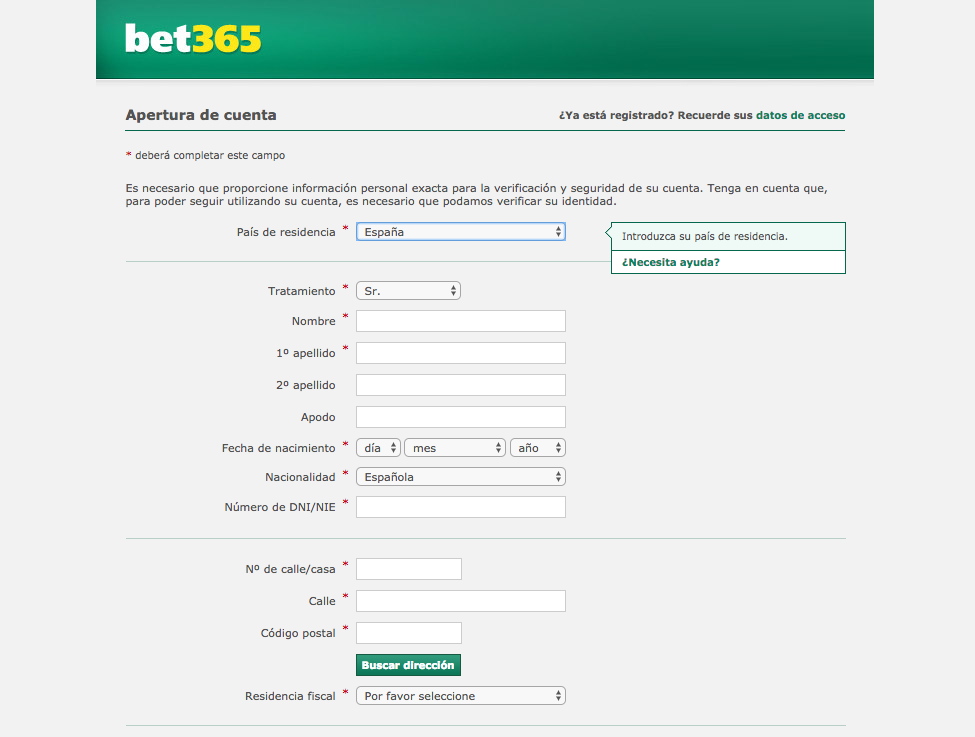 Registro en Bet365