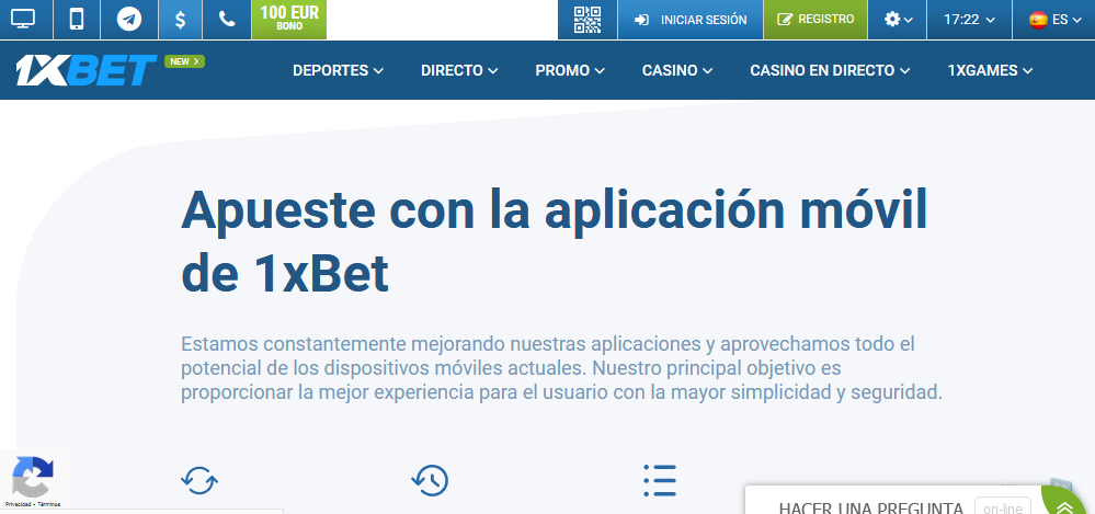 Página para descargar app móvil de 1xBet