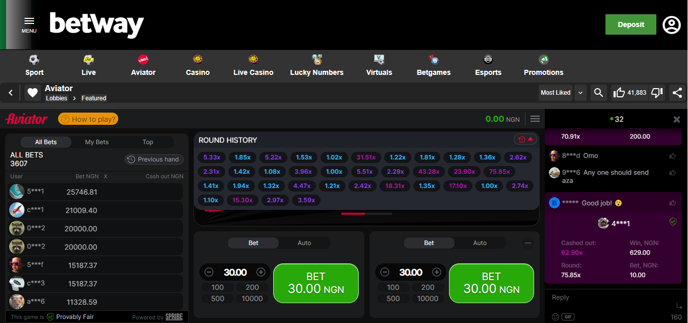 Image Of Betway Aviator Betting Options