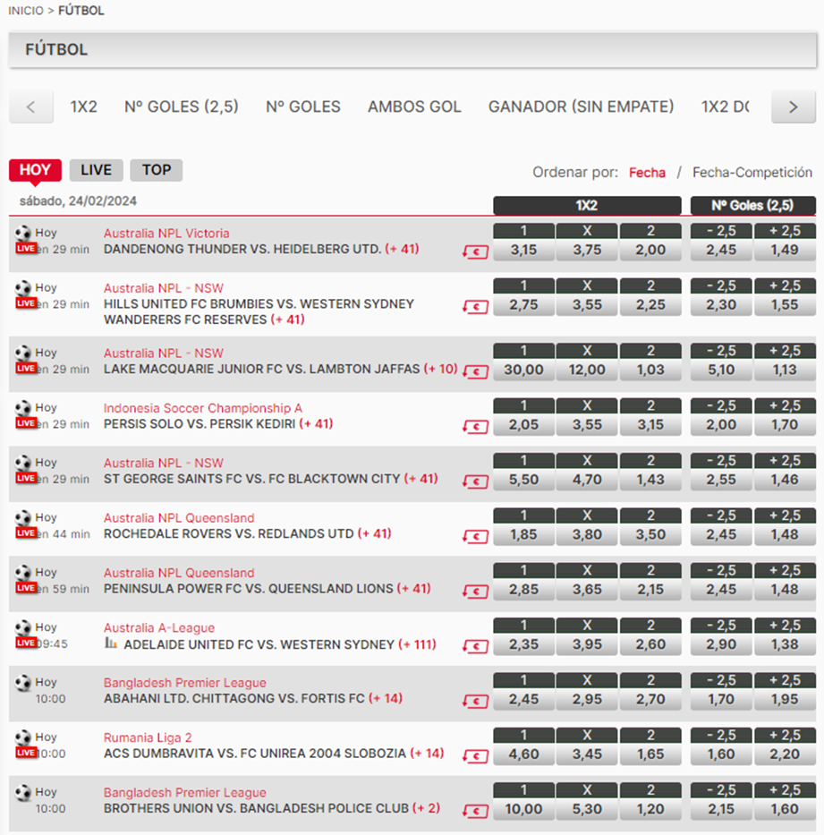 Se muestra la sección y apuestas deportivas en futbol de Aupabet