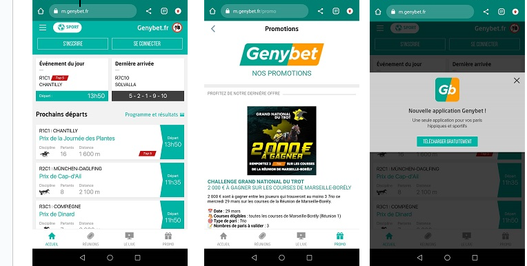 Aperçu de la version mobile du site de Genybet