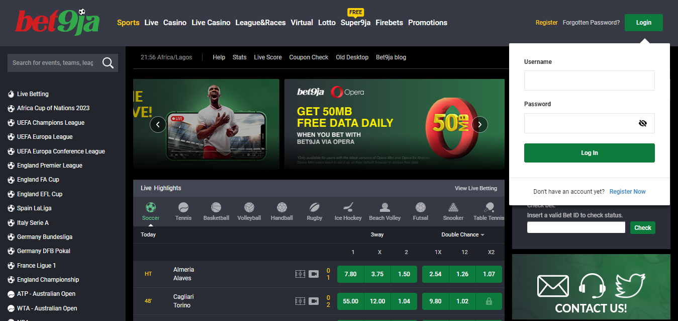 Image of Bet9ja Login Form