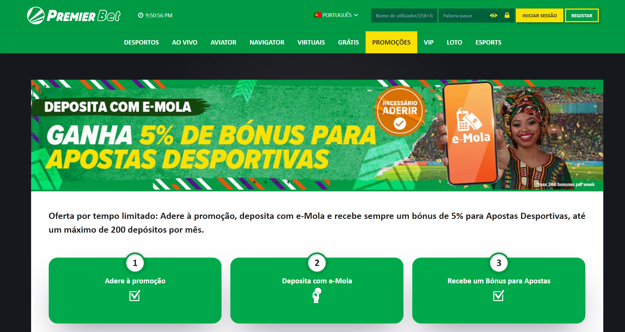 Bónus de depósito na Premier Bet