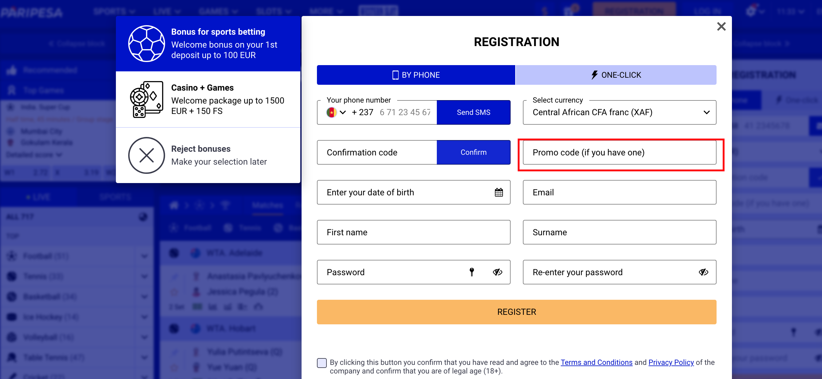 Paripesa Cameroon Promo Code