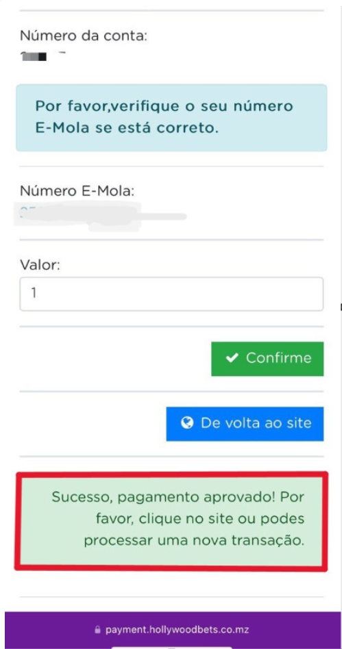 Mensagem de confirmação de depósito