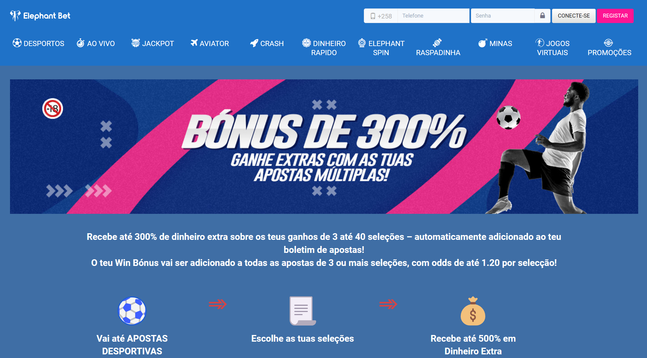 Secção promocional da Elephant Bet