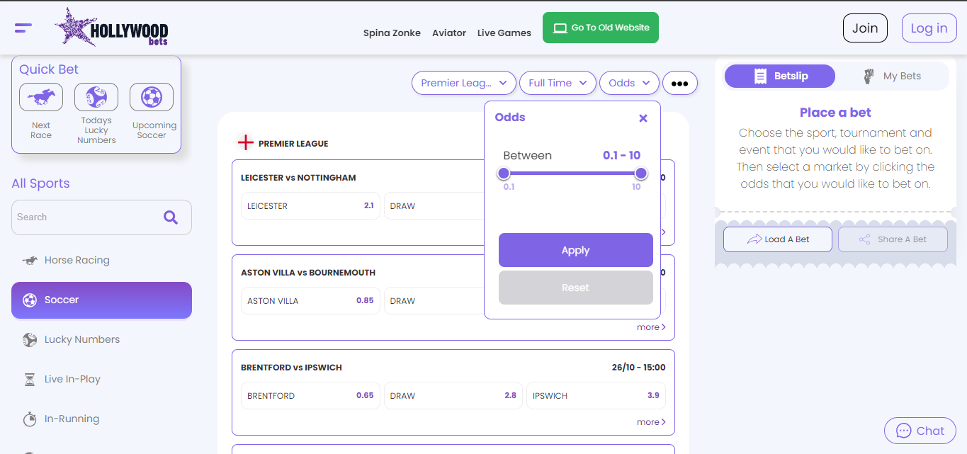 Hollywoodbets Odds