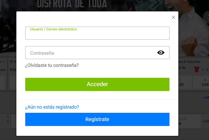 formulario de inicio de sesión para jugar aviator en Codere