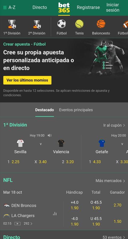 Funcionalidades de la aplicación para móvil de Bet365