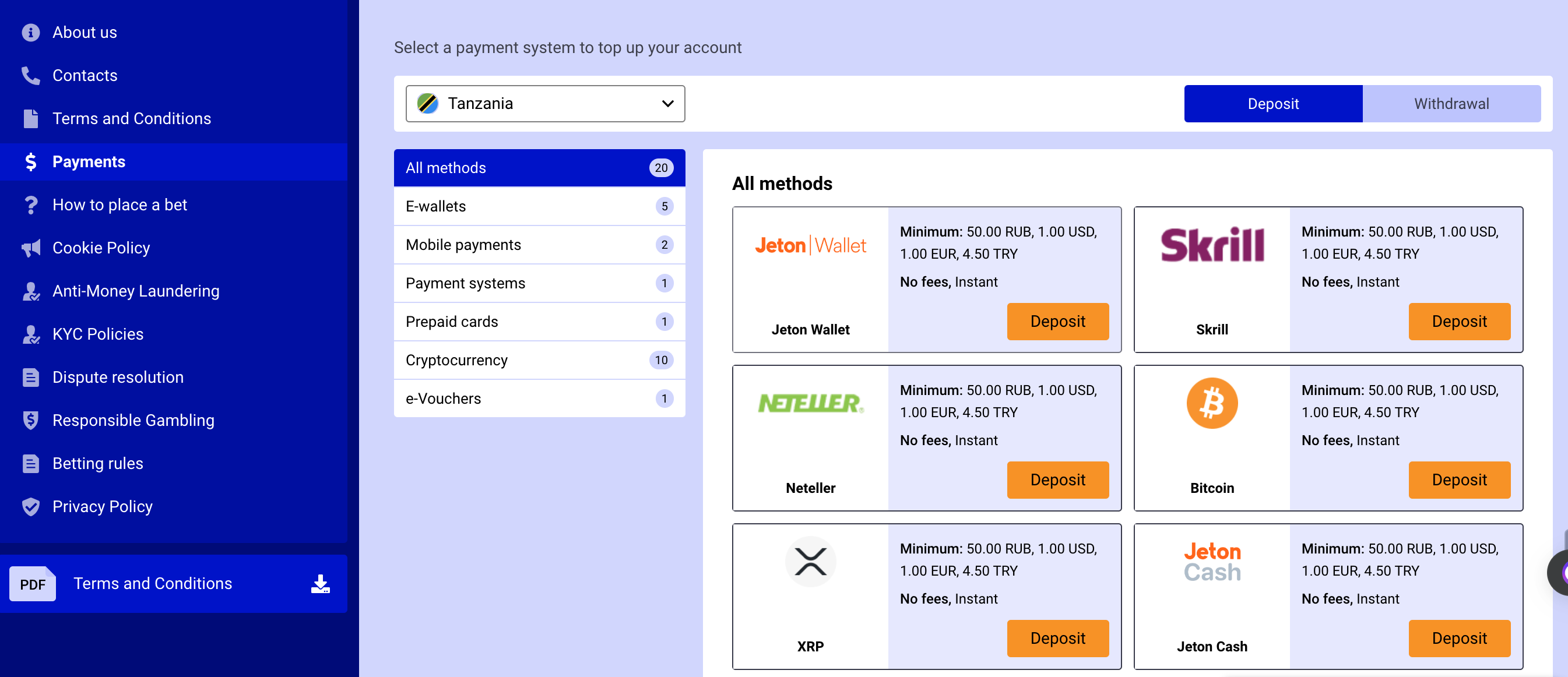 Paripesa Tanzania Payment Methods